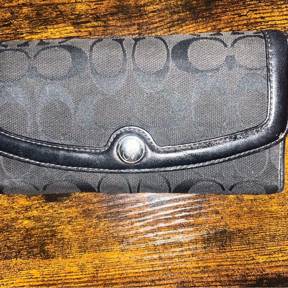 Coach Black and Silver Signature Wallet